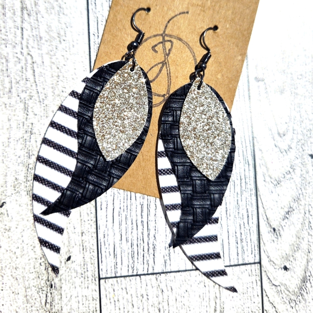 Black and Silver Leaf Earrings